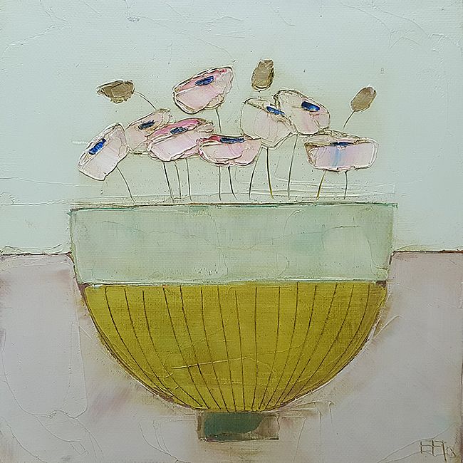 Eithne  Roberts - Pinks in stripey bowl